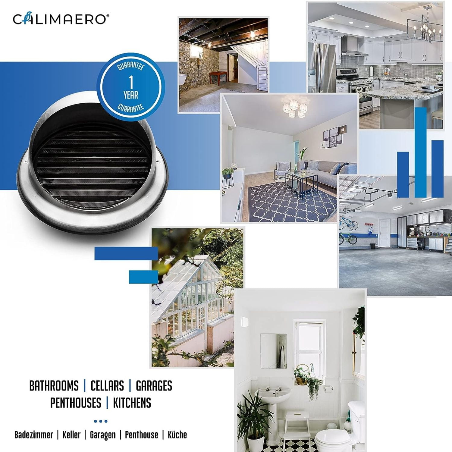 Calimaero KWG 6" inch Round Stainless Steel Outdoor Dryer Vent Cover Ventilation Grill Hood