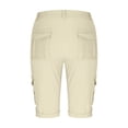 thumbnail image 6 of Cargo Shorts Women Knee Length Breathable Linen Bermuda Shorts with Pockets Elastic Waist Linen Capris Pedal Pushers Light Brown S, 6 of 6