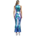 thumbnail image 4 of TiaoBug Women's Shiny Metallic Bell-bottom Jumpsuits 70s Hippie Costume Disco Dance Party Clubwear Blue 3XL, 4 of 8