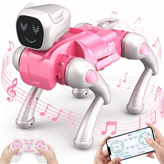 RC Robot Dog Toy,Programmable Interactive Puppy Pet Robot Toys with Voice & App Control,30 Actions,Pink Gift for Kids Girls Age 3-12