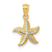 Finest Gold 14K Yellow & Rhodium with White Diamond-Cut Starfish Pendant