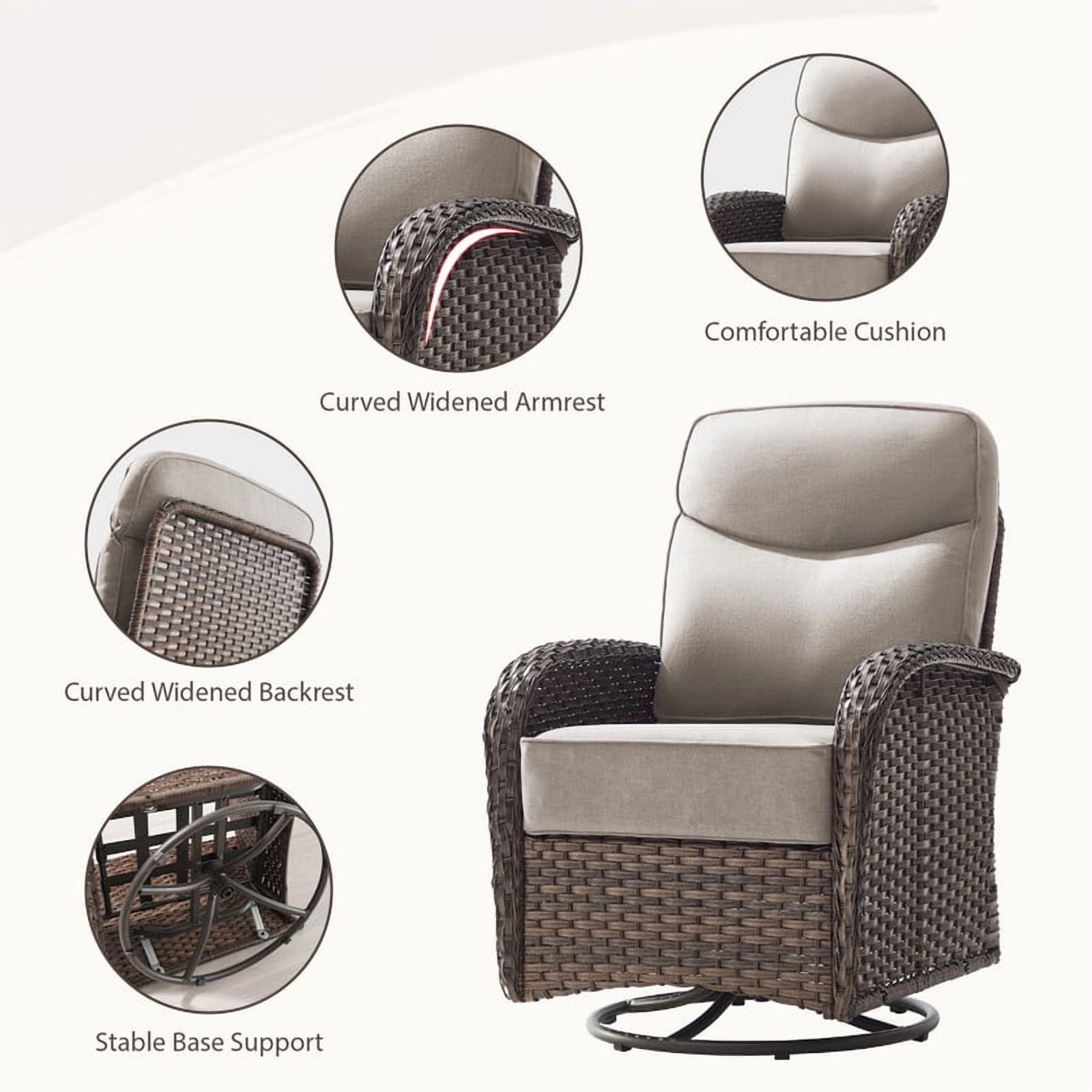 Giantfurnni 3-Piece Patio Wicker Swivel Rocking Chairs with Side Table Outdoor Rattan Conversation Furniture Patio Bistro Set with 6" Thick Cushions for Porch Garden Deck, Beige
