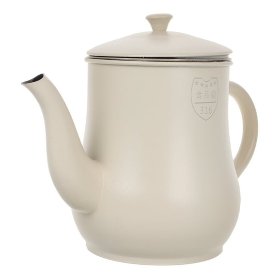 Camping Kettle for Open Fire Stainless Steel Filter Oil Pot Beige