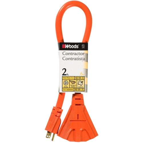 Woods 990824 12/3 2' Orange STW Outdoor MultiOutlet Extension Cord