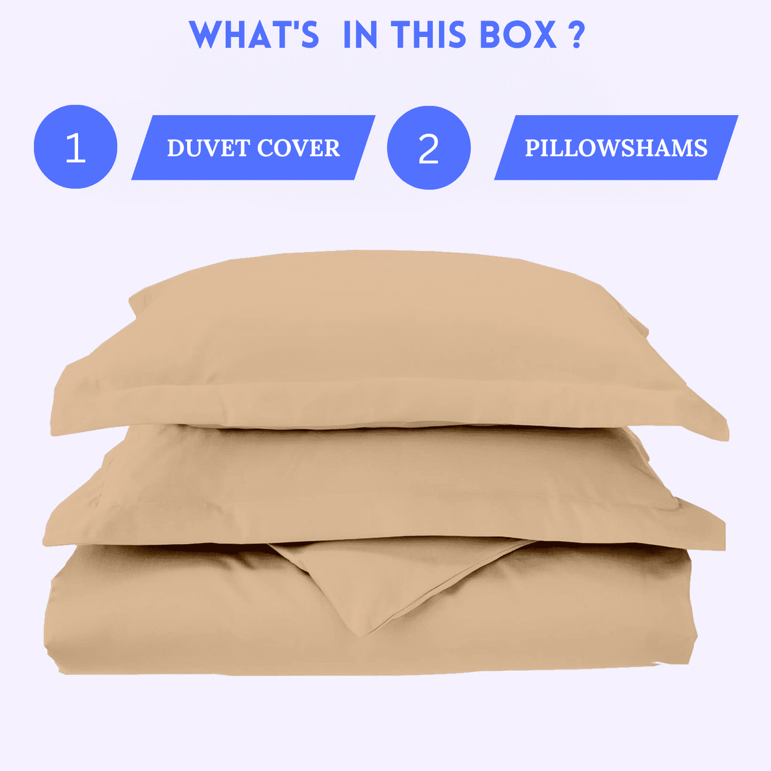 EASYCOT 800 Therad Count Queen Duvet Set 3 - Pieces Soft 100% Egyptian Cotton Solid Duvet Cover Set - Breathable Bedding Set with Zipper Closure Long Staple - Comforter Cover - Beige