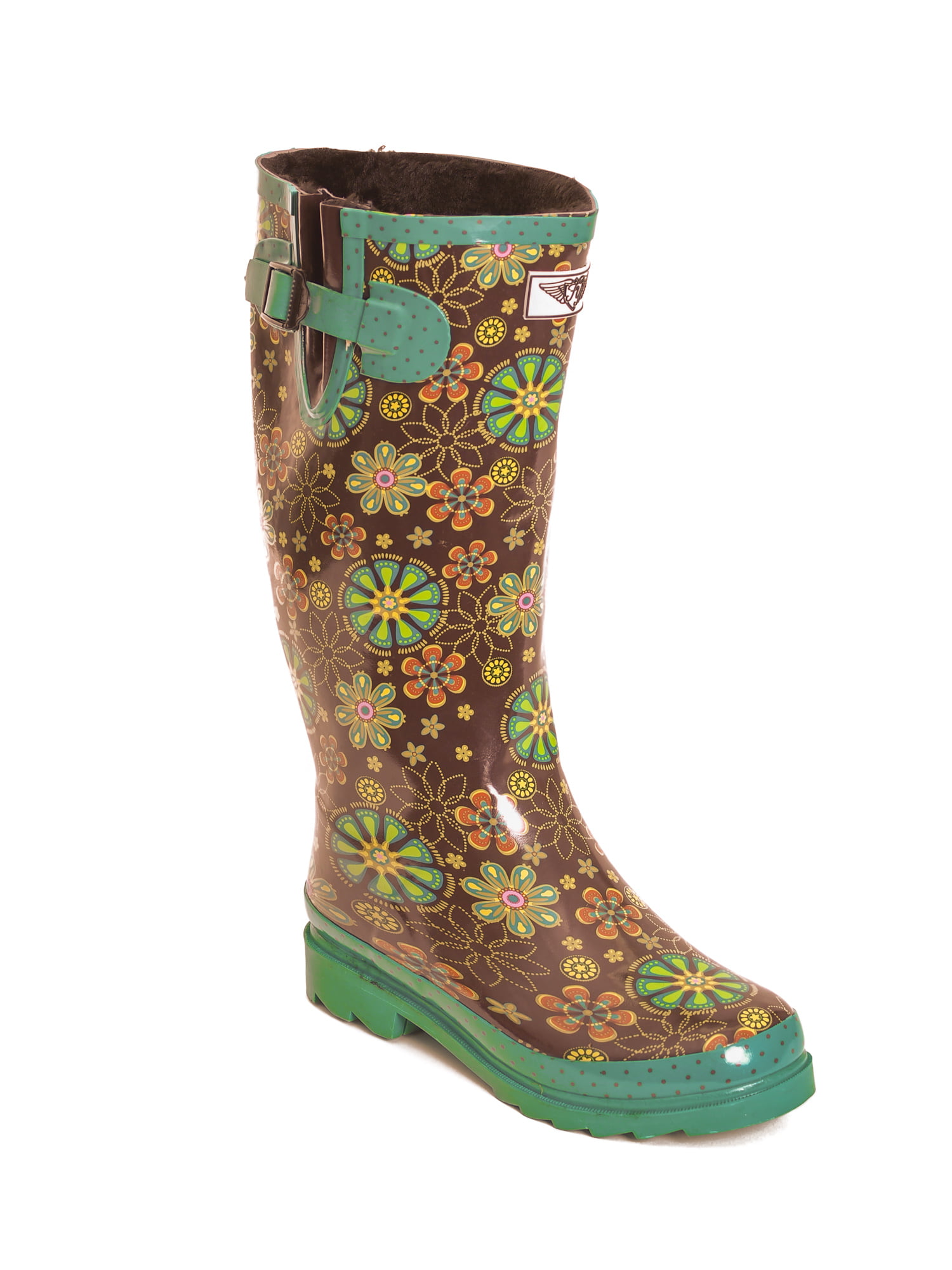 Women Rubber Rain Boots /w Faux Fur Lining (Night Bloom, 6) - Walmart.com