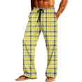 thumbnail image 3 of Txeol Plaid Drawstring Pants Men Comfy Elastic Waist Lounge Bottoms with Pockets Casual Straight Leg Pants,Yellow,M, 3 of 10