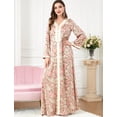thumbnail image 4 of OBEEII Women Muslim Dress Floral Long Sleeve Maxi Dresses V Neck kaftan Abayas Dress Islamic Prayer Clothes Women, 4 of 10