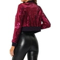 thumbnail image 3 of INSPIRE CHIC Women's Sequin Sparkle Zipper Cropped Bomber Jacket M Rose Red, 3 of 6