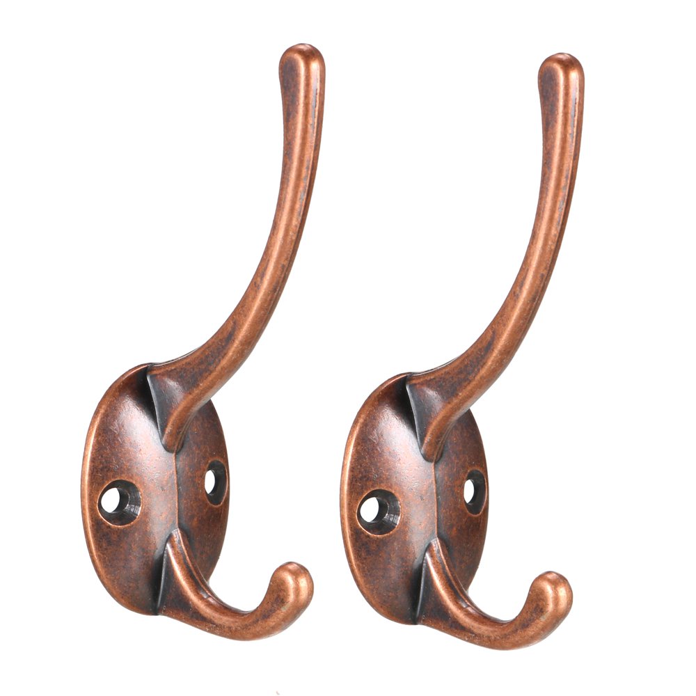 Dual Prong Coat Hooks Wall Mounted Retro Double Hooks Utility Bronze