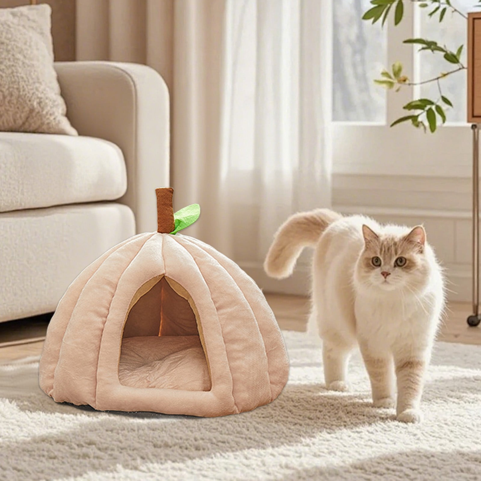 Hvmvliv Cat Beds for Indoor Cats Covered Cat Bed Bed Soft Warm Comfy Large Cat Bed Washable Pet Bed Pink, 15.7x15.7 in