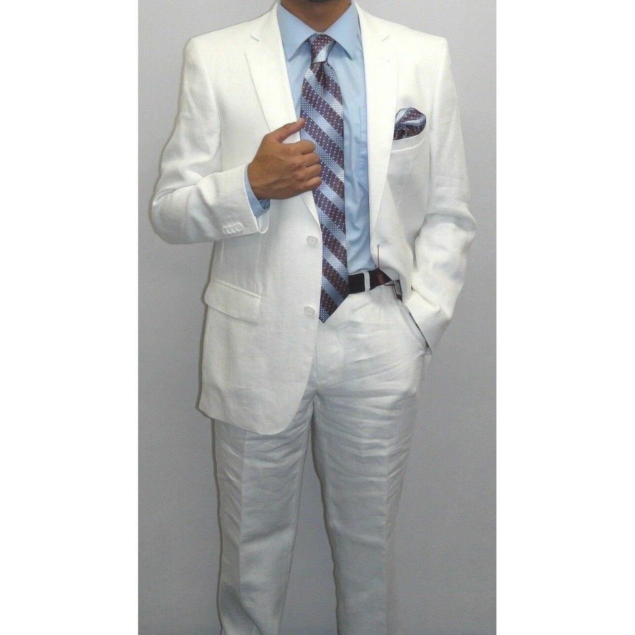 Men's Blue Linen suit By Renoir Soft Tropical Casual Dress Light Weight 601 Sale 