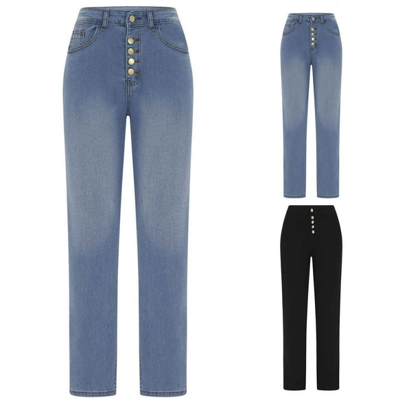 Yourumao Straight Leg Jeans for Women Wash Elastic Waisted Jeans Slim Fit Denim Pants Summer Trendy Jeans with Pocket
