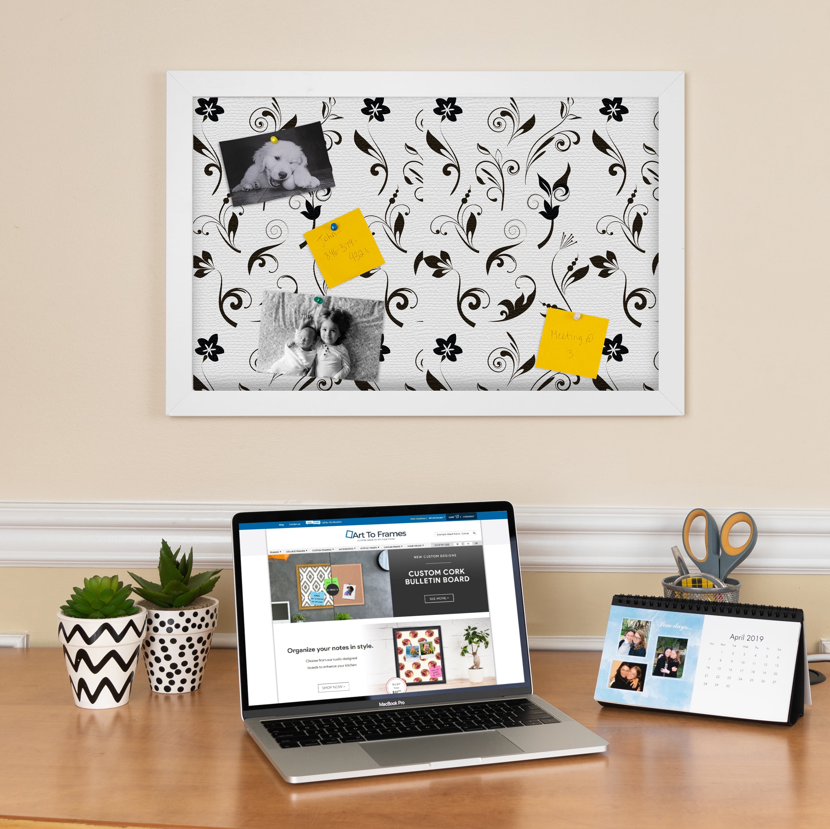 PinPix 15x15 Custom Cork Bulletin Board Floral Black Flower Poster Board Has a Fabric Style Canvas Finish, Framed in Floral Black Flower, by ArtToFrames (PinPix-123)