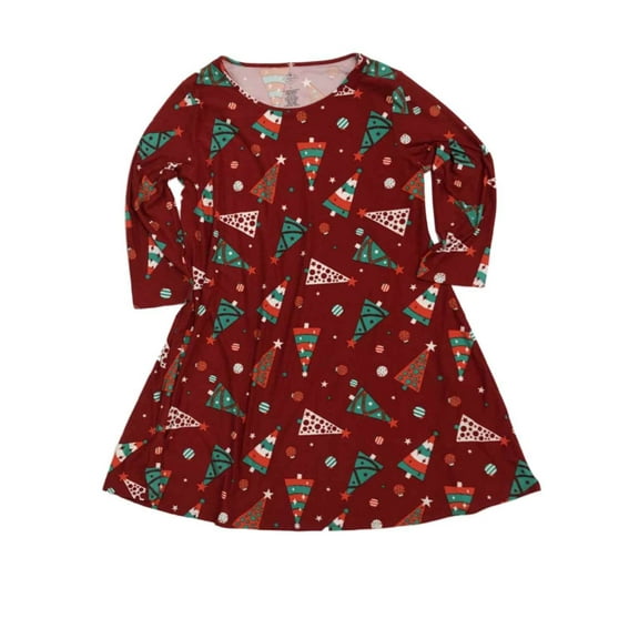 Womens Stretchy Red Knit Christmas Tree & Ornament Holiday Dress Small