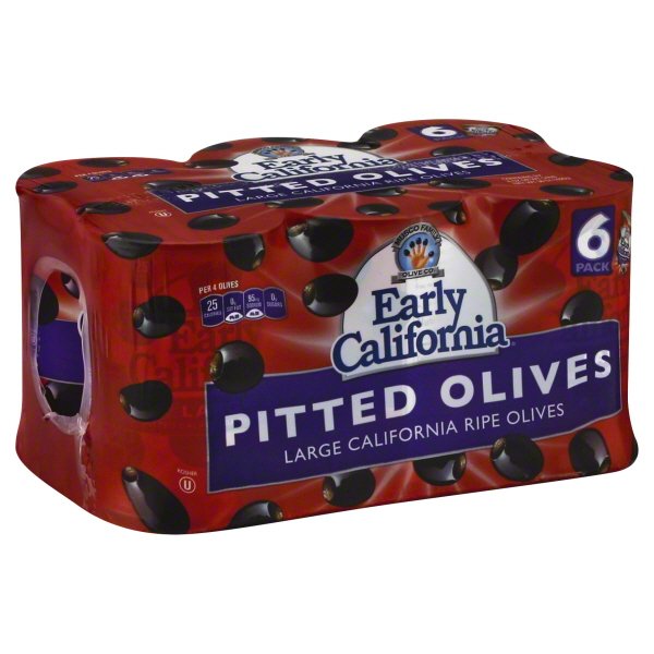 Early California, Ripe Pitted, Large Black Olives, 6 oz, 6Cans
