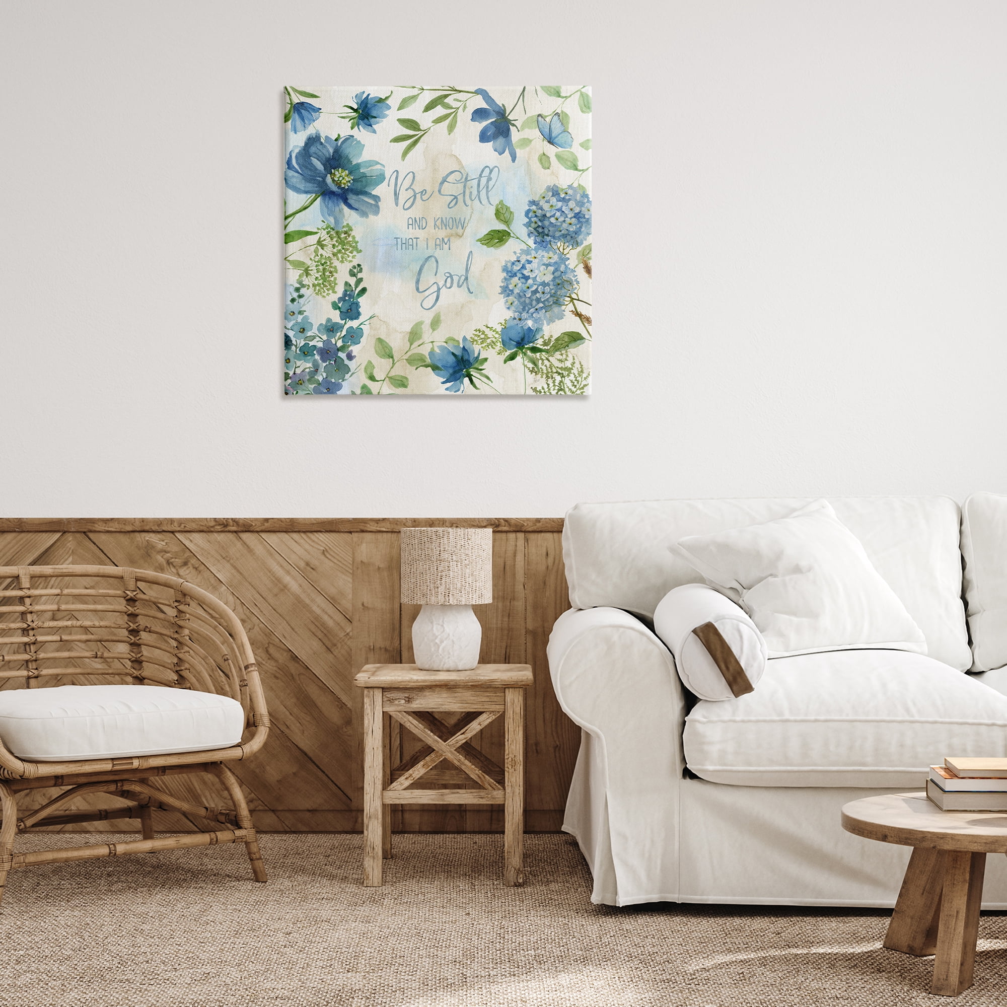 Stupell Industries Be Still Floral Phrase Religious Painting Gallery Wrapped Canvas Art Print Wall Art, 30 x 30