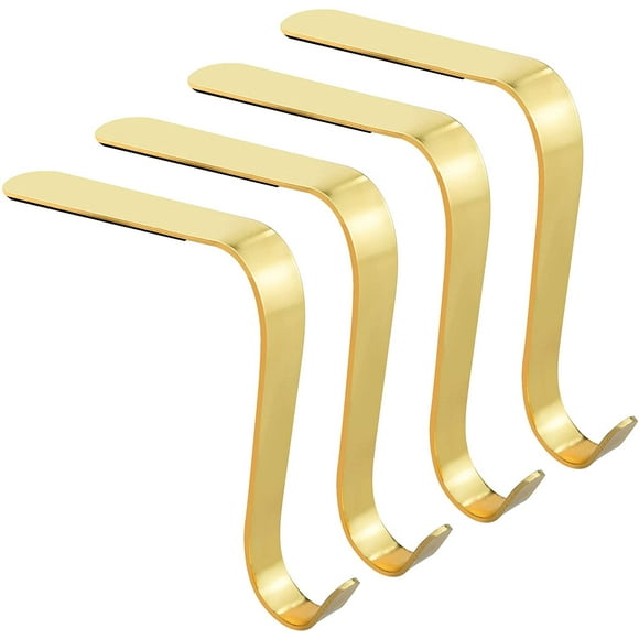 Poualss Christmas Stocking Holders Metal Stocking Hangers Non-Slip Christmas Stocking Hooks for Fireplace Mantle (Gold)