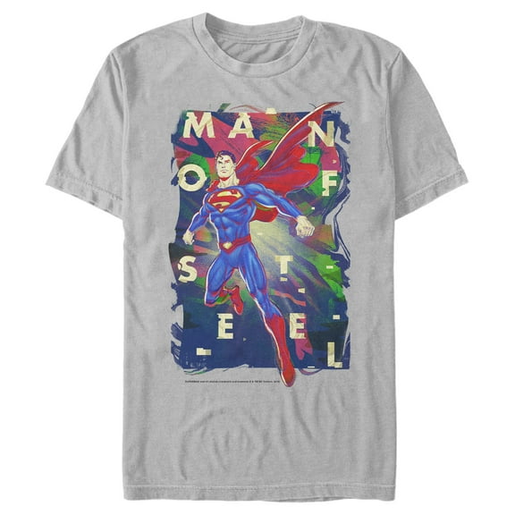 Men's Superman Man of Steel Rainbow  Graphic Tee Silver 2X Large