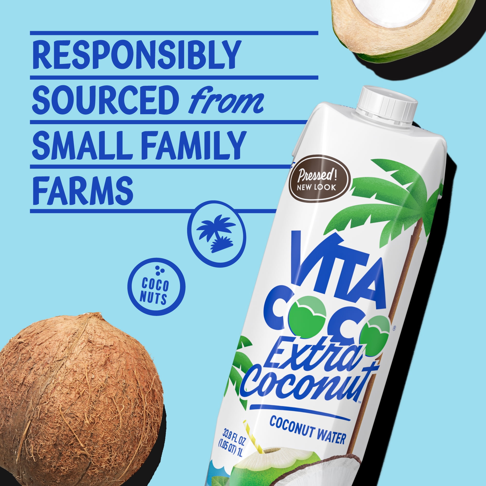 (3 pack) Vita Coco Extra Coconut Coconut Water, 1 Liter