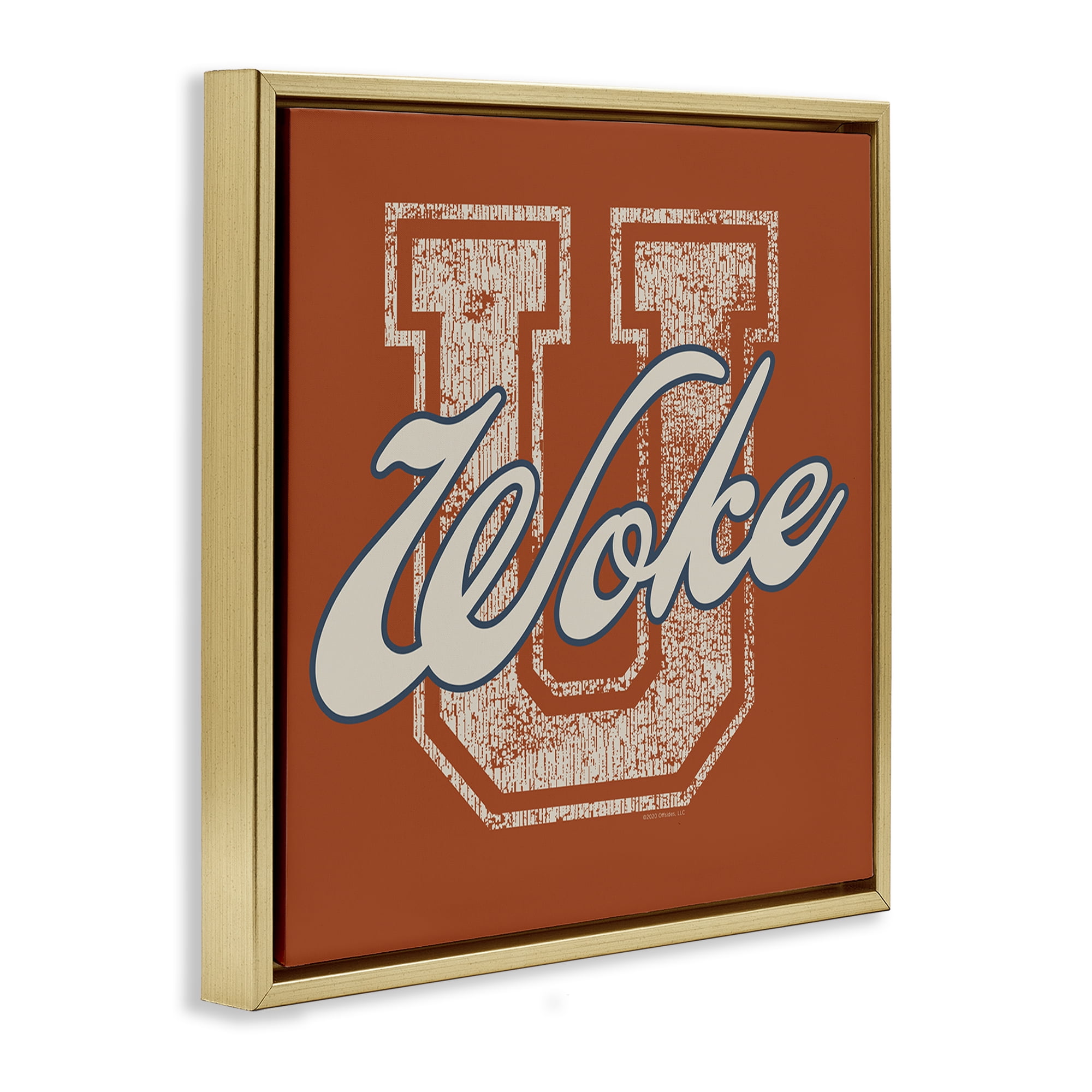 Stupell Industries Woke U Varsity Style Text & Numbers Painting Gold Floater Framed Canvas Art Print Wall Art, 25 x 25
