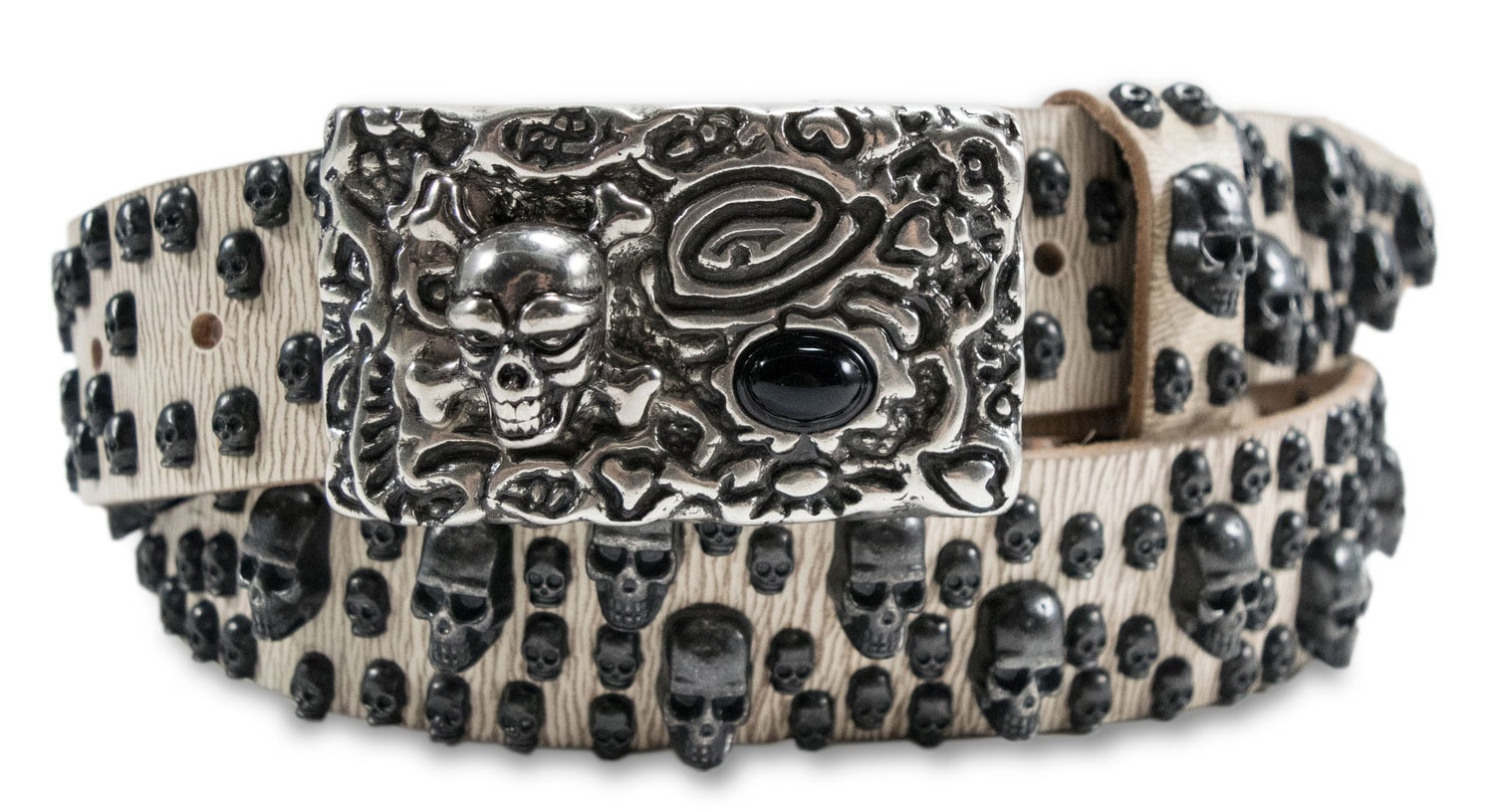 Bill Lavin White Leather Skulls Belt 