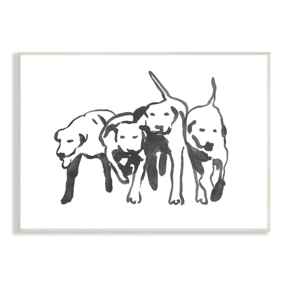 Stupell Industries Row Of Pet Dogs Black White Watercolor Outline, 10 x 15, Designed by Emma Caroline
