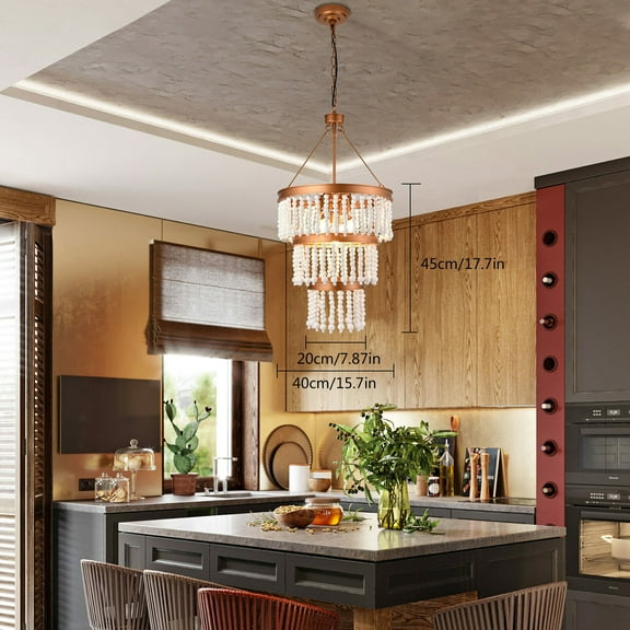 Miumaeov 5-Light Farmhouse Wood Beaded Chandelier Lighting Modern Gold Boho Pendant Lights for Foyer Entryway Hallway Living Bedroom