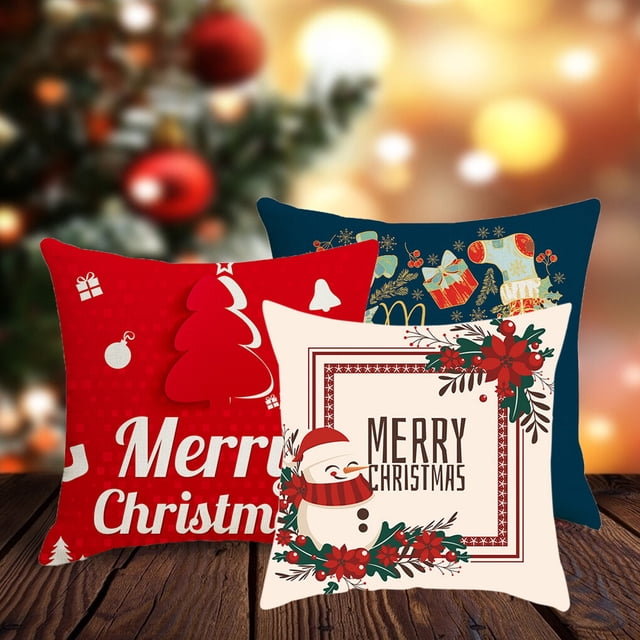 pitrice Throw Pillow Cover Christmas Elements Printing Pillowcase Decoration Polyester Washable Sofa Pillowslip, Type 9