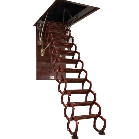 INTSUPERMAI Ceiling Pulldown Attic Folding Ladder 12 Steps 9.8ft Height Red Titanium Magnesium Alloy