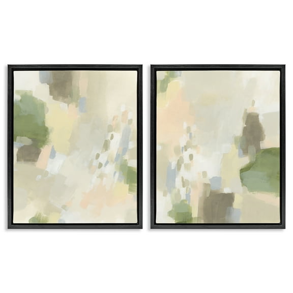 Stupell Industries Beige Abstract with Speckles Abstract Painting Black Floater Framed Canvas Art Print Wall Art, 17 x 21, Set of 2
