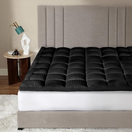 CirclesHome Mattress Pad - Short Queen Size Mattress Topper with Anti-Slip Anchors - 100% Cotton Filled with Alternative Down Filling - Soft Feel Breatheable and Assists with Back Relief