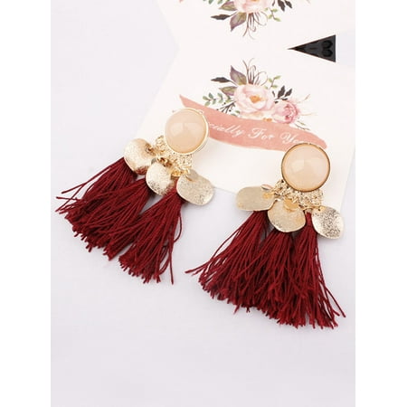 Wedding Set Sequin Pearl - Lavaport Women Elegant Bohemian Round Pearl Sequins Tassel Drop Earrings