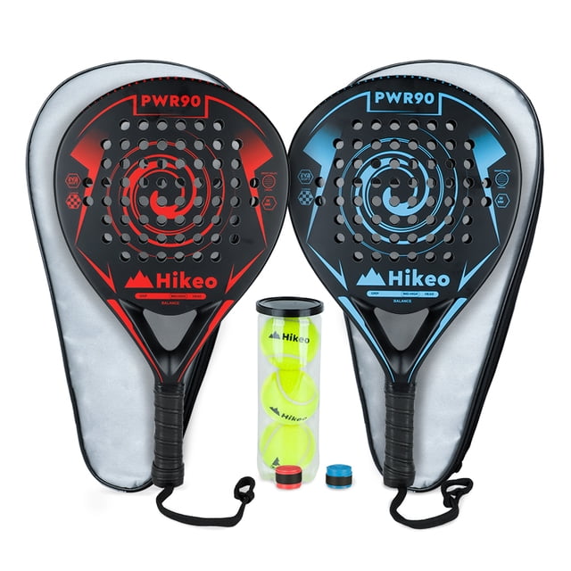 Palas de Pádel Hikeo con Fundas Pelotas y Grips Set de 2 Raquetas y Accesorios