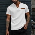 thumbnail image 2 of Men's Waffle Knit Henley T-Shirt Notch V Neck Short Sleeve Casual Summer Beach Top Color Block Breathable Shirt Regular Fit Lightweight Fashion Tee with Pocket, 2 of 9