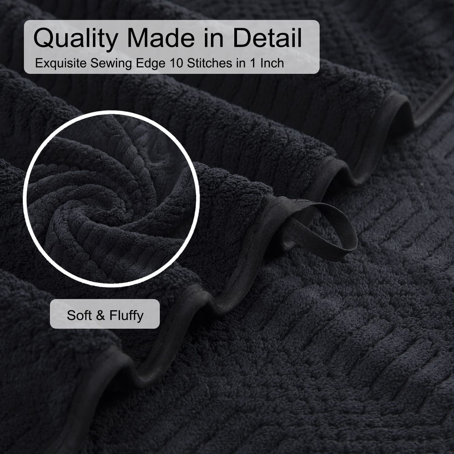 Jessy Home 8 Piece Oversized Black Bath Towel Set-2 Extra Large Bath Towel Sheets, 2 Hand Towels, 4 Washcloths-600GSM Soft Plush Towel Set