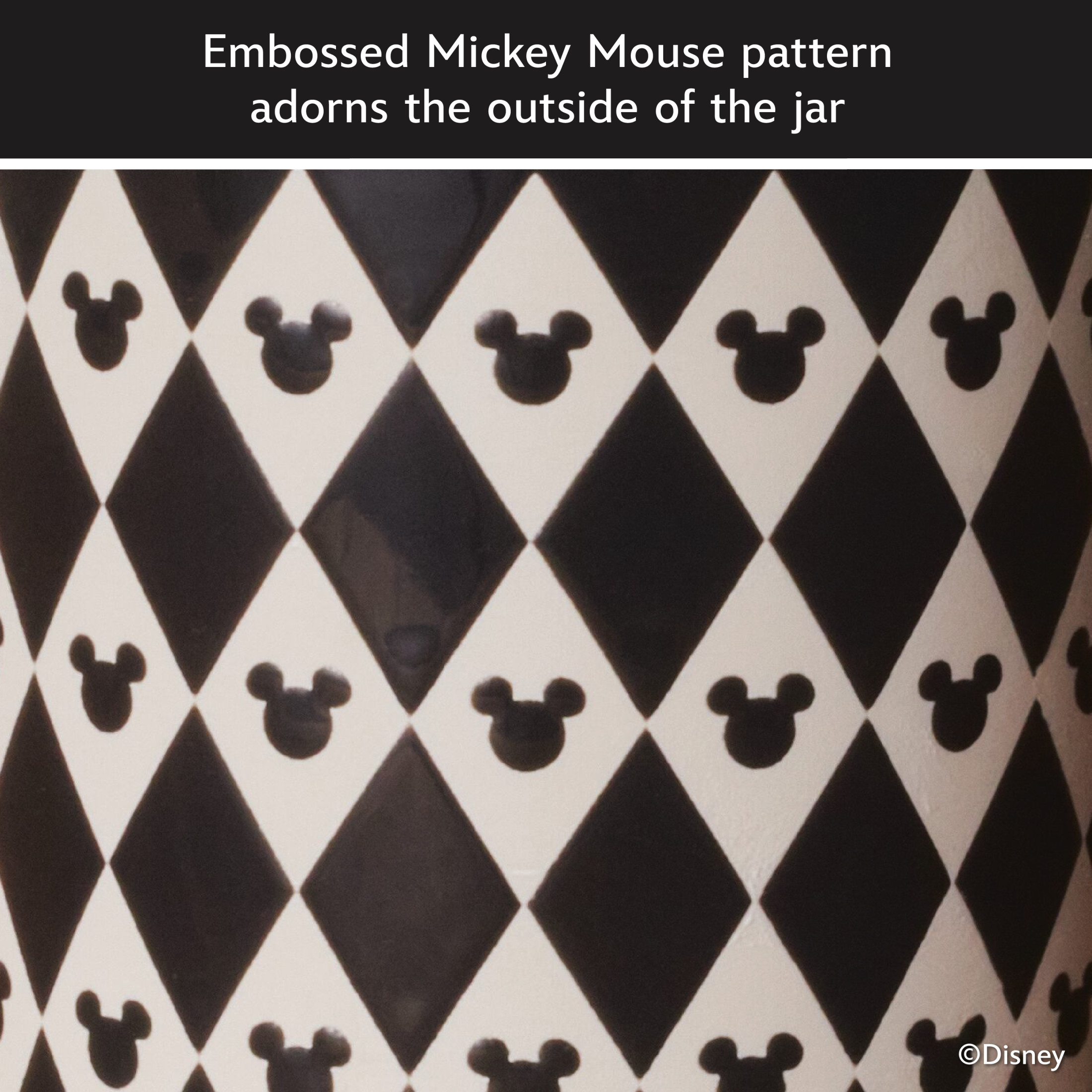 Disney Home Monochrome 2.2 Cup Small Ceramic Canister and lid with a geometric pattern featuring Mickey’s iconic silhouette, Black