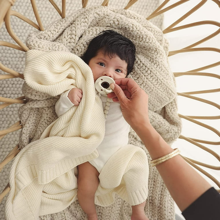 Bleu La La Cream Organic Cotton Knit Baby Blanket Receiving Swaddle for Baby Boy and Girl Gift for Newborns Walmart