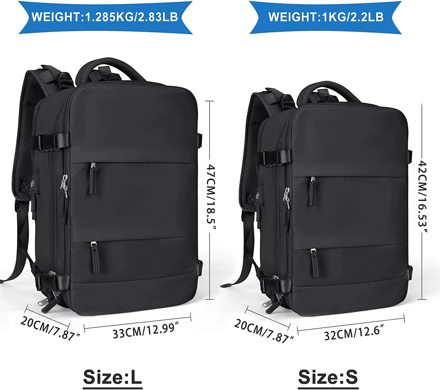 Large Backpack Women, Men Carry On Backpack,Hiking Backpack Waterproof Outdoor Sports Casual Daypack Airplane Approved Backpack Student School Bag Black