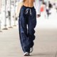 thumbnail image 1 of Pantalones casuales de estilo europeo y americano para mujer, pantalones holgados de cintura alta con cordones elásticos y ajustados de moda urbana, 1 of 5