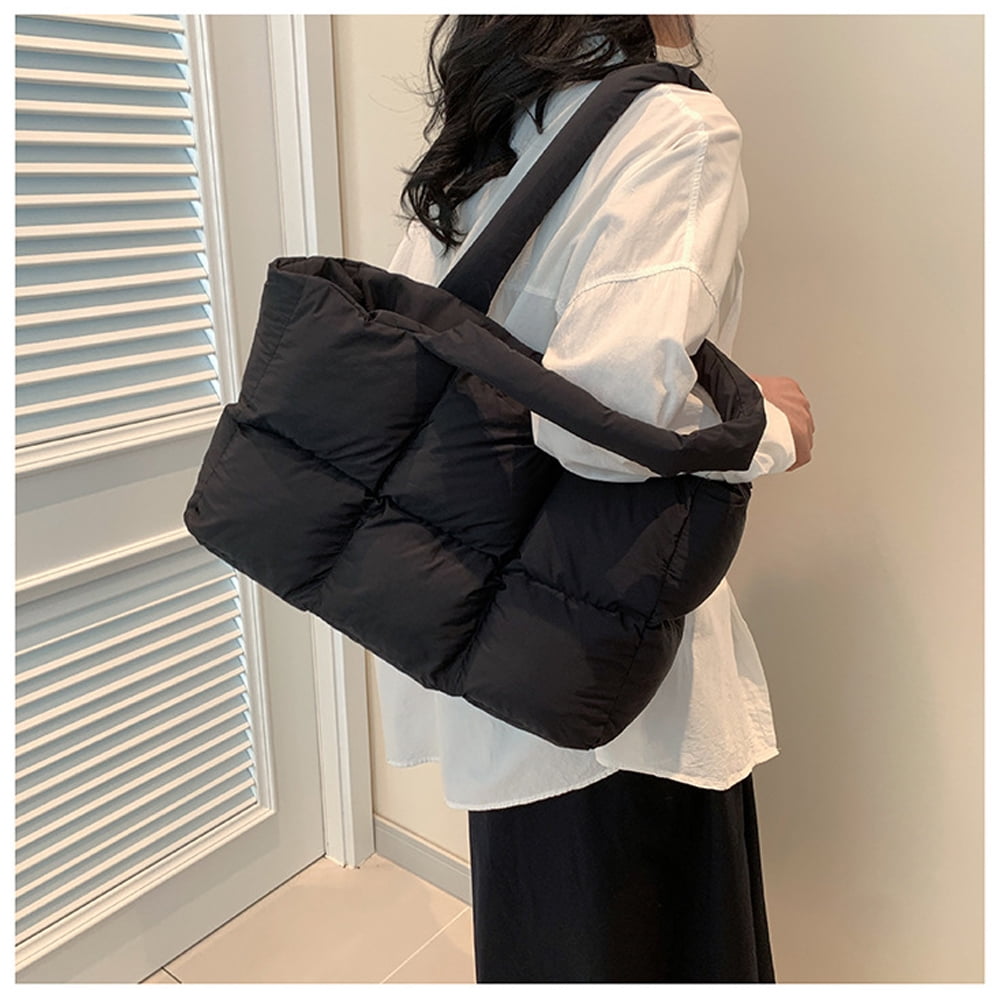 Puffer Tote Bag for Women, Large Quilted Puffy Handbag Lightweight Satchel Purse for Work Travel Gym Shop