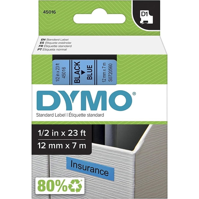 Dymo 45016 Cinta D1 1/2" 12mm Letra, negro/azul DYMO Etiquetas para rotulador