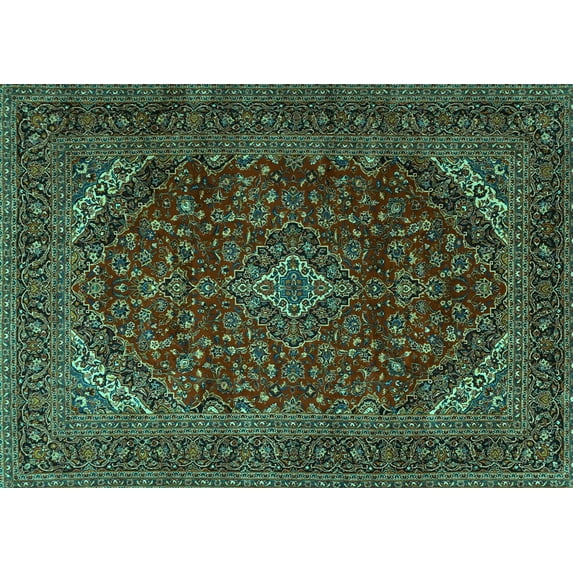 Ahgly Company Indoor Rectangle Persian Turquoise Blue Traditional Area Rugs, 2' x 5'