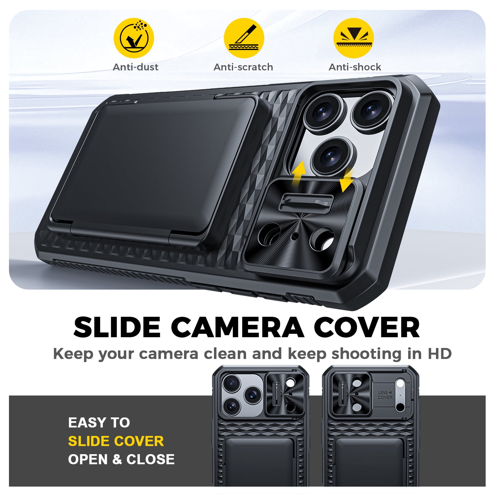 Vizvera for iphone 17 Pro Max Case Wallet RFlD [Cards Holder][Camera Control][Camera Cover] Full Body Rugged Shockproof Silicone Protective Phone Case for iphone 17 Pro Max-Black