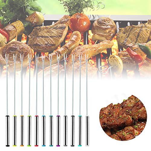 INSANY Stainless Steel Fondue Forks 9.5 In Roasting Sticks with Heat-insulating Handle for BBQ/Marshmallow/Hot Dog/Cheese/Fruit,Come with Storage Bag 12 Packs 