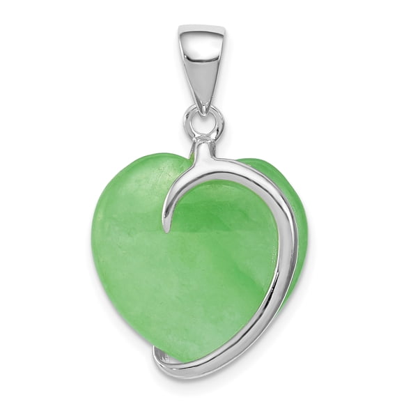 925 Sterling Silver Green Jade Heart Shaped Pendant
