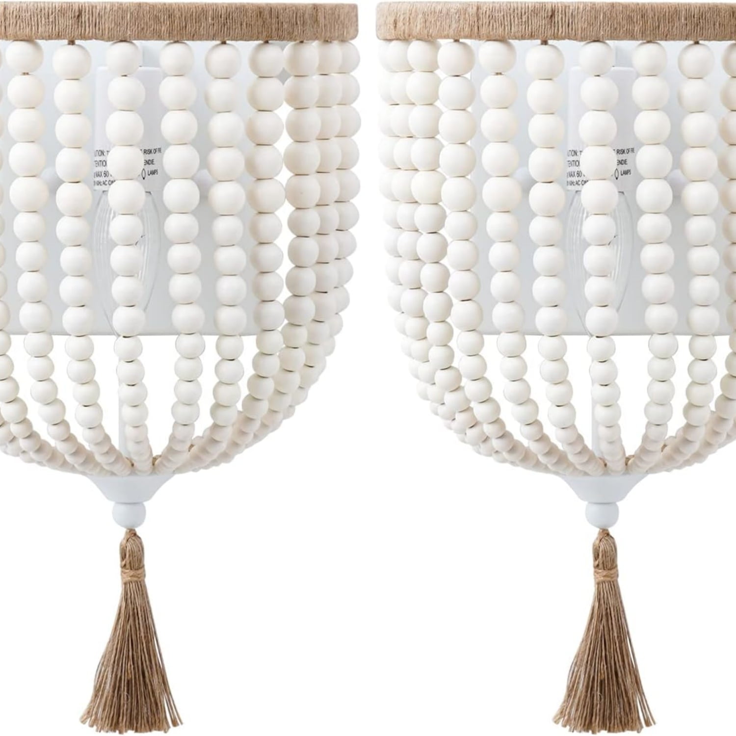 Wood Beaded Wall Sconces Bedside Antique Rustic Wall Sconce Lighting Fixture White Finishing for Bedroom, Hallway, Entryway, Passway, Bathroom, Vanity 2 Pack