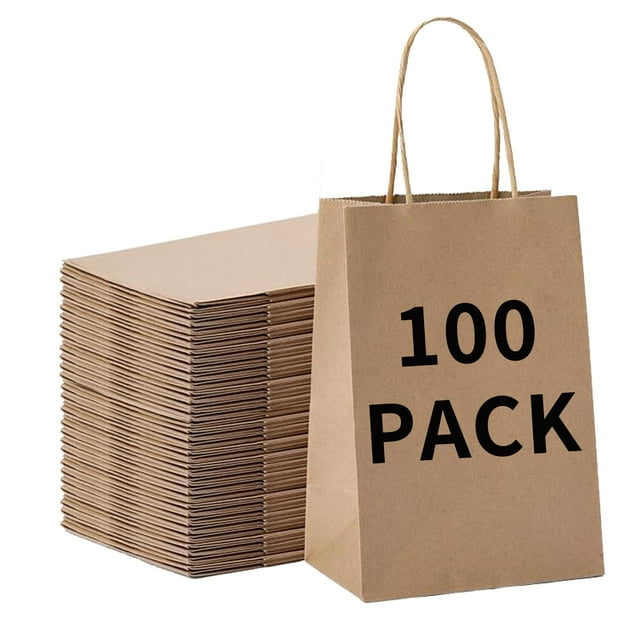 Bolsas de regalo en caja de papel kraft marrón con asas, 100 unidades