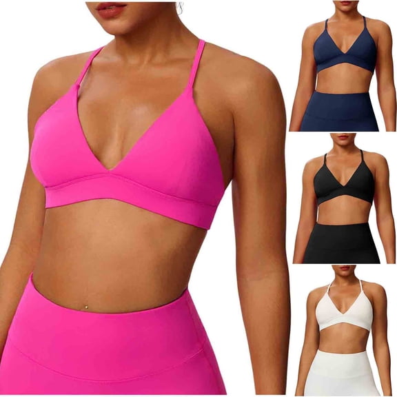 Avtoify Woman Solid-color Sports Bra Crisscross Back Adjustable Summer Bras for Women Straps Pads