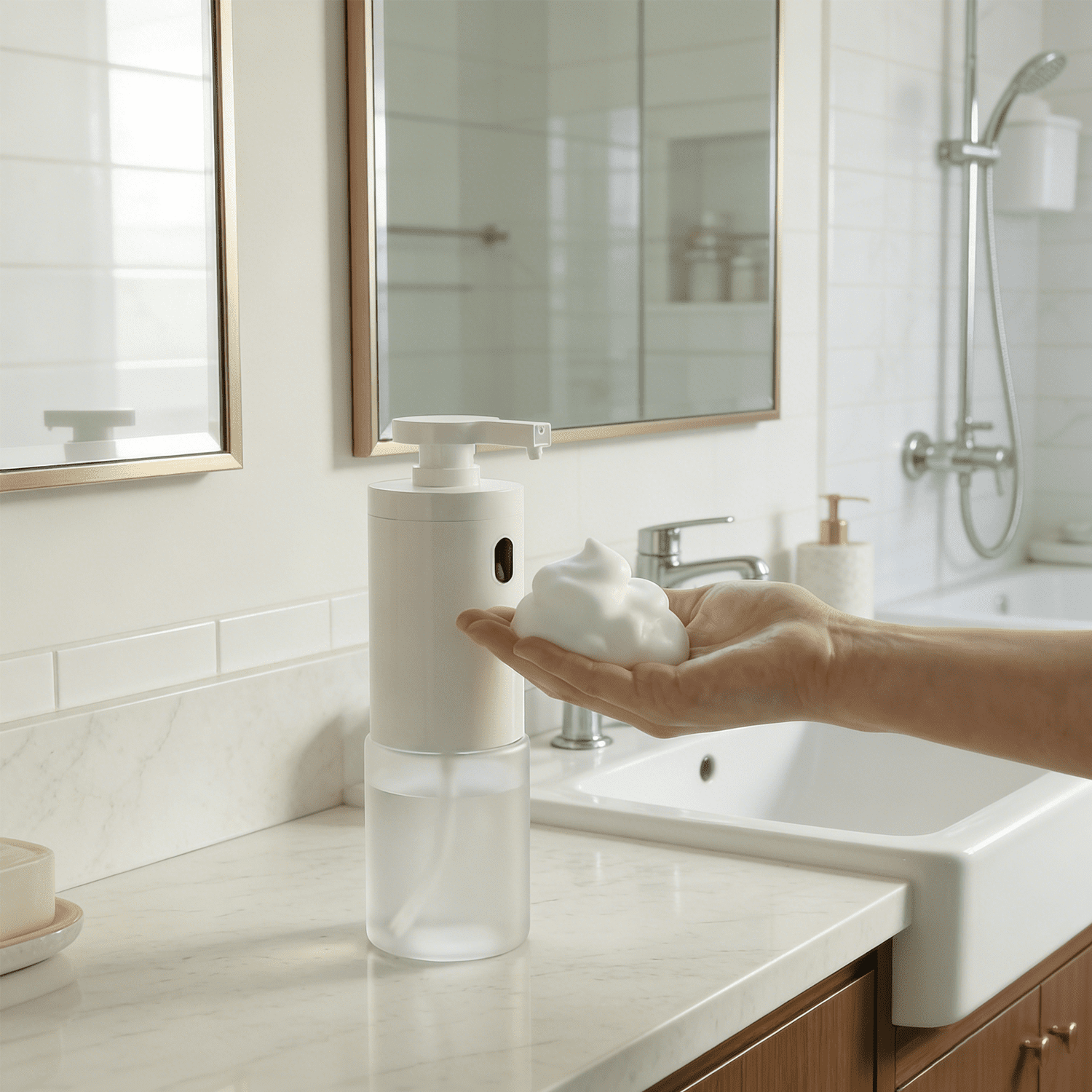 Automatic Foaming Dispenser - 305ML Capacity , 2 Adjustable Dual Mode, IPX6 Waterproof, Rechargeable Electric Soap Pump for Bathroom, Kitchen